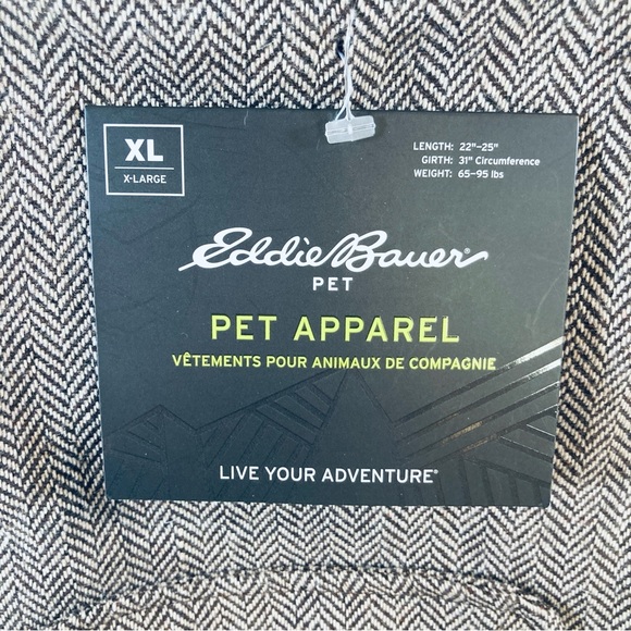Eddie Bauer Dog Coat Jacket Size M Faux Fur Herringbone Fleece Lined 24” Girth - Picture 5 of 9